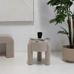 Poef Taupe Bouclé - 44x44x42cm - Yara