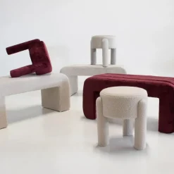 Poef Taupe Bouclé - 44x44x42cm - Yara