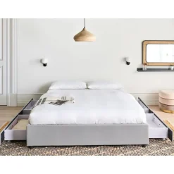 PRADES - Bed met opbergruimte - Lichtgrijs - 160 x 200 cm - Polyester