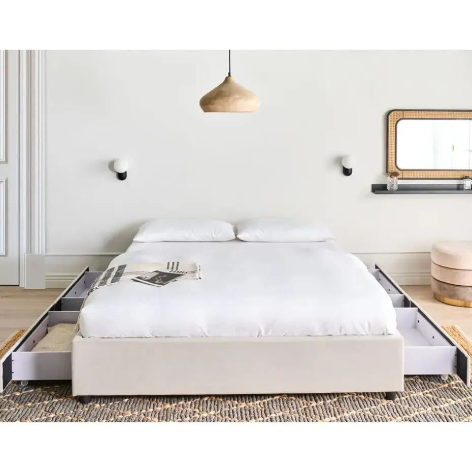 PRADES - Bed met opbergruimte - Lichtbeige - 140 x 200 cm - Polyester
