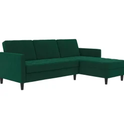 Presley - 3-zits hoekslaapbank met opbergruimte in donkergroen fluweel