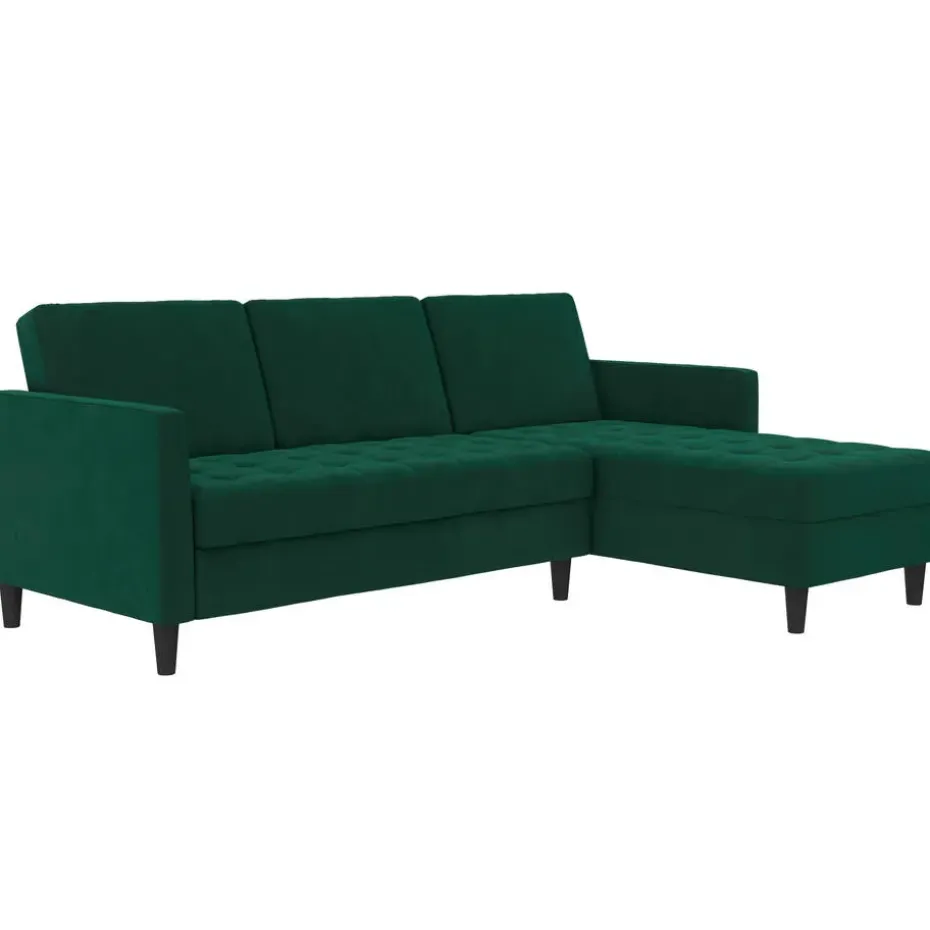Presley - 3-zits hoekslaapbank met opbergruimte in donkergroen fluweel