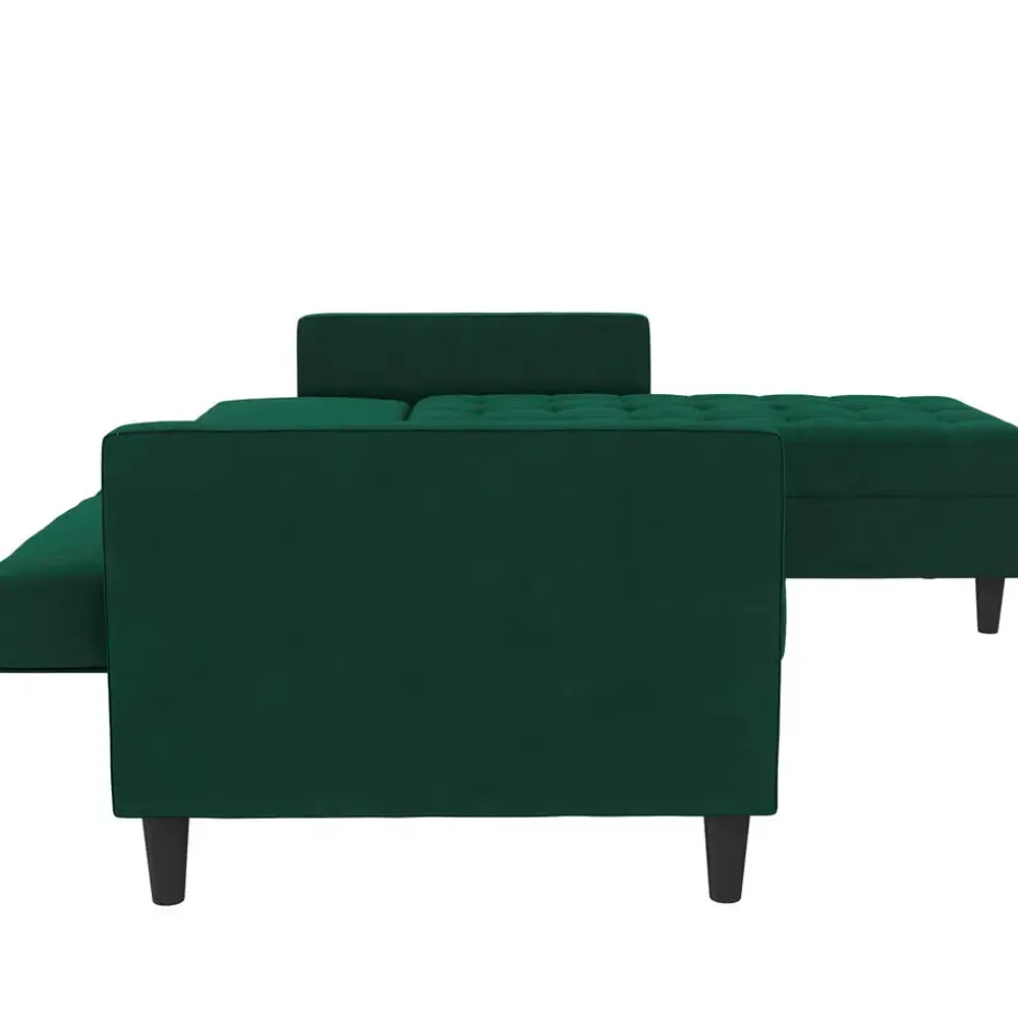 Presley - 3-zits hoekslaapbank met opbergruimte in donkergroen fluweel