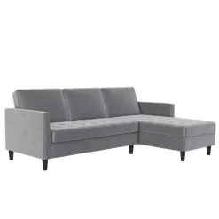Presley - 3-zits hoekslaapbank met opbergruimte in grijs fluweel