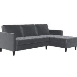 Presley - 3-zits hoekslaapbank met opbergruimte in antraciet fluweel