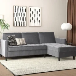 Presley - 3-zits hoekslaapbank met opbergruimte in antraciet fluweel