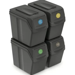 Prosperplast Afvalscheidingprullenbakken - 4x 20 liter - grijs