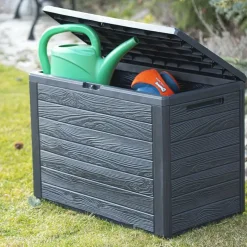 Prosperplast Kussenbox - antraciet - hout patroon - 190L