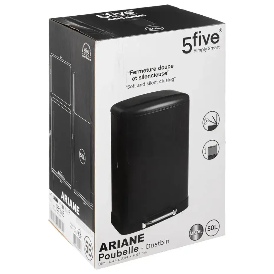 Prullenbak/pedaalemmer - zwart - metaal - 50L - 44 x 37 x 66 cm