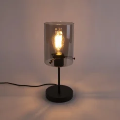 Qazqa tafellampen dome zwart e27