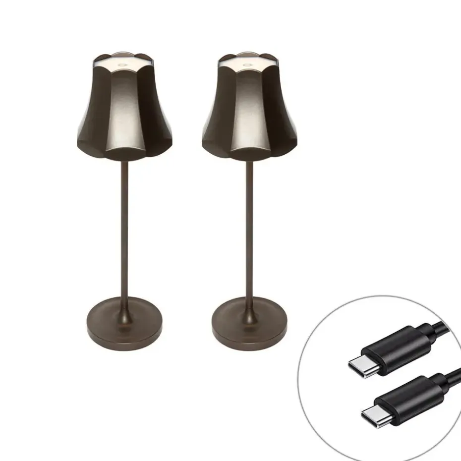 Qazqa tafellampen granny retro bruin geïntegreerde led