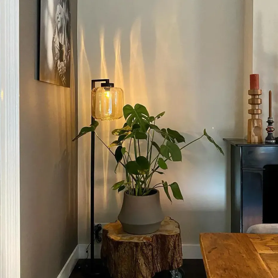 Qazqa vloerlampen qara beige e27