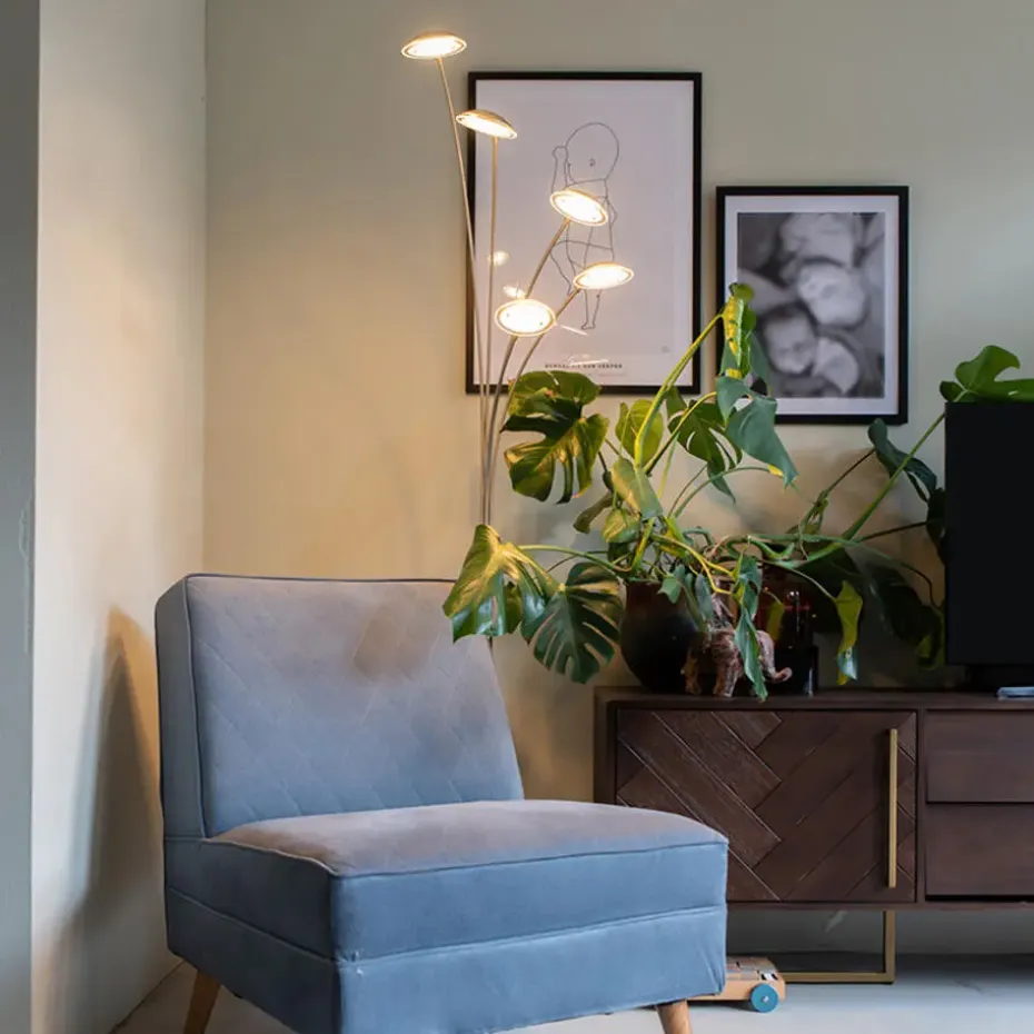 Qazqa vloerlampen sixties zilverkleurig geïntegreerde led