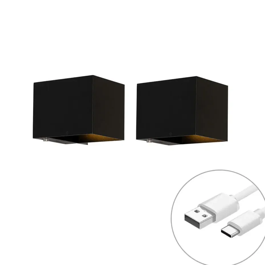 Qazqa wandlampen joris zwart geïntegreerde led