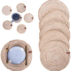 QUININE - Set van 12 placemats en onderzetters - Natuurlijk - Jute