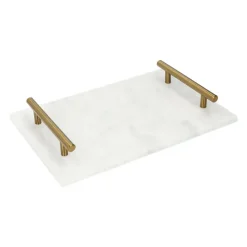 QUVIO Dienblad met gouden hendels - Marmer - Wit