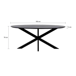 QUVIO Eettafel Sofia – Ovaal – 180x90 cm – Kruispoot – Zwart