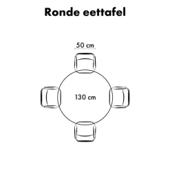 QUVIO Eettafel Sofia – Rond – Ø130 – Kruispoot – Zwart