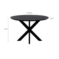 QUVIO Eettafel Sofia – Rond – Ø120 – Kruispoot – Mangohout – Zwart