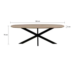 QUVIO Eettafel Sofia– Deens ovaal – 180x90 cm – Kruispoot – Naturel