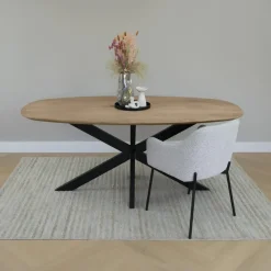 QUVIO Eettafel Sofia– Deens ovaal – 180x90 cm – Kruispoot – Naturel