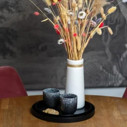 QUVIO Houten dienblad rond - Zwart - 27 cm