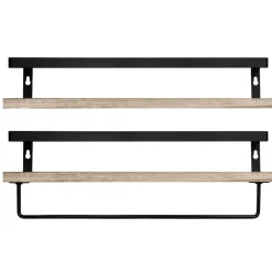 QUVIO Houten wandplank met metalen stang voor keuken