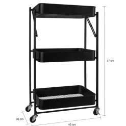 QUVIO Keukentrolley metaal opvouwbaar met 3 lagen en op wieltjes - Zwart