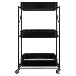 QUVIO Keukentrolley metaal opvouwbaar met 3 lagen en op wieltjes - Zwart