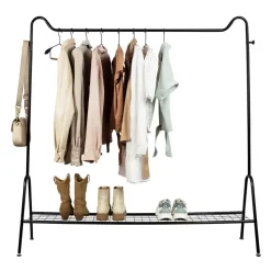 QUVIO Kledingrek met schoenen opbergruimte - Metaal - Zwart