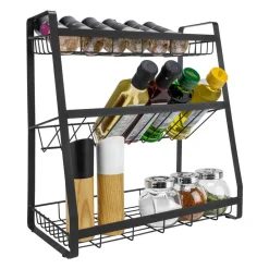 QUVIO Kruidenrek metaal met 3 planken - Zwart