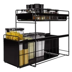 QUVIO Kruidenrek metaal met 2 lades - Zwart