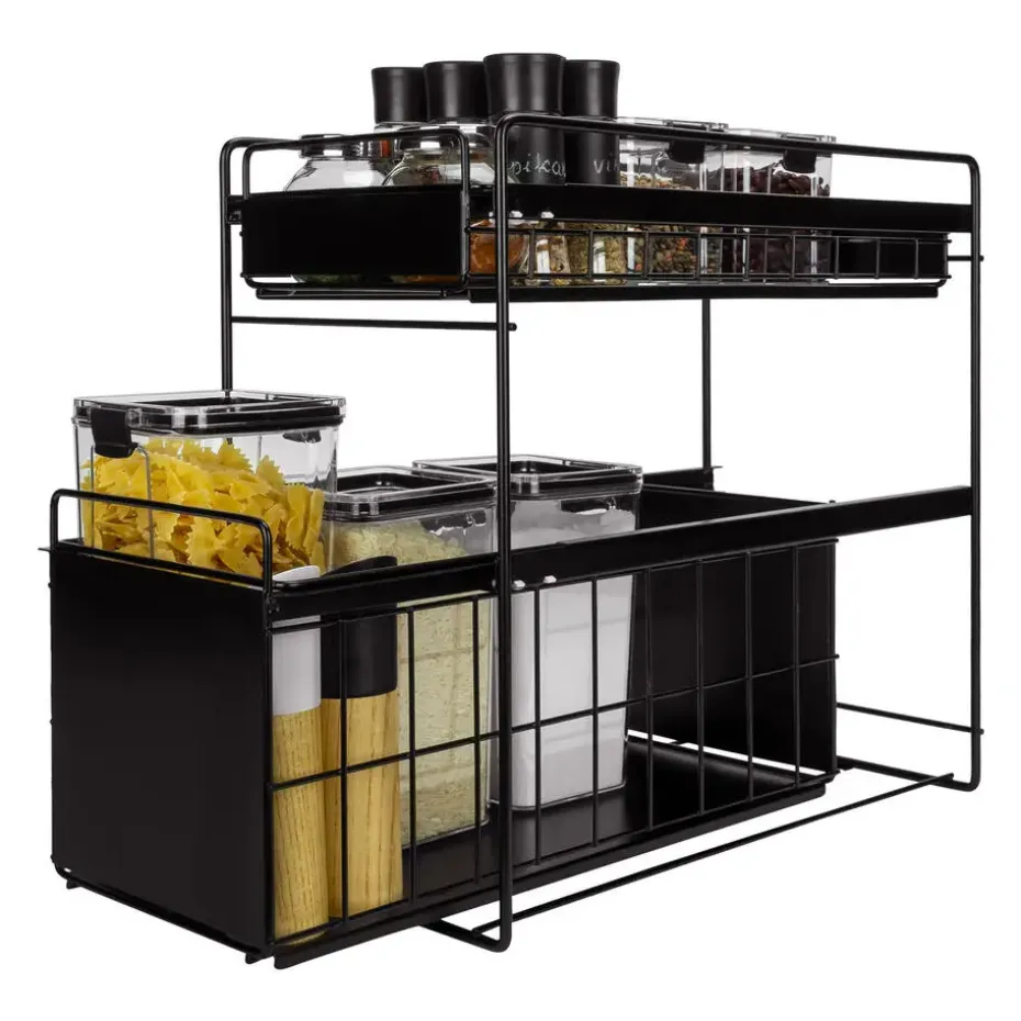 QUVIO Kruidenrek metaal met 2 lades - Zwart