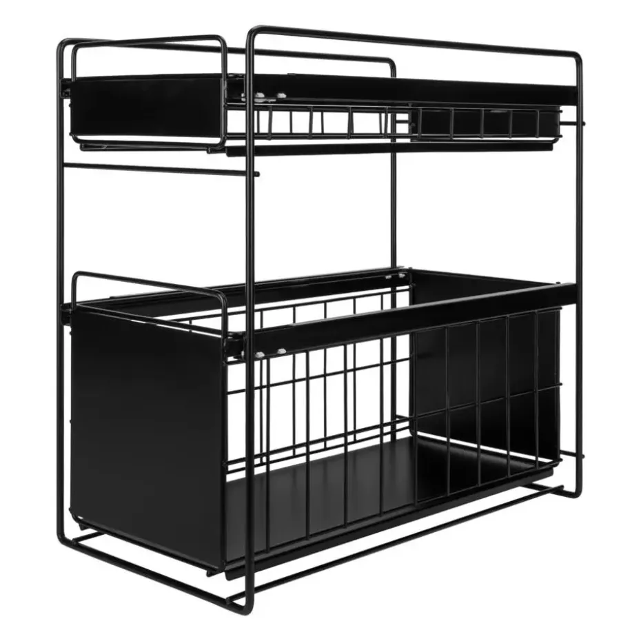 QUVIO Kruidenrek metaal met 2 lades - Zwart