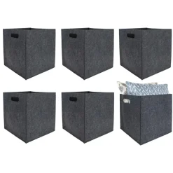 QUVIO Opbergbak vilt vierkant - Set van 6 - Grijs
