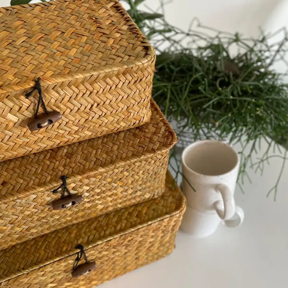 QUVIO Opbergmand - 29 x 19 x 12 cm - Rotan - Bruin