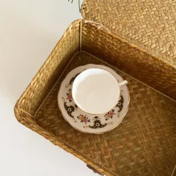 QUVIO Opbergmand - 29 x 19 x 12 cm - Rotan - Bruin