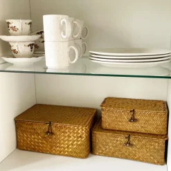 QUVIO Opbergmand - 29 x 19 x 12 cm - Rotan - Bruin