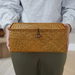 QUVIO Opbergmand - 29 x 19 x 12 cm - Rotan - Bruin