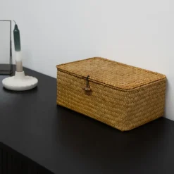QUVIO Opbergmand - 29 x 19 x 12 cm - Rotan - Bruin