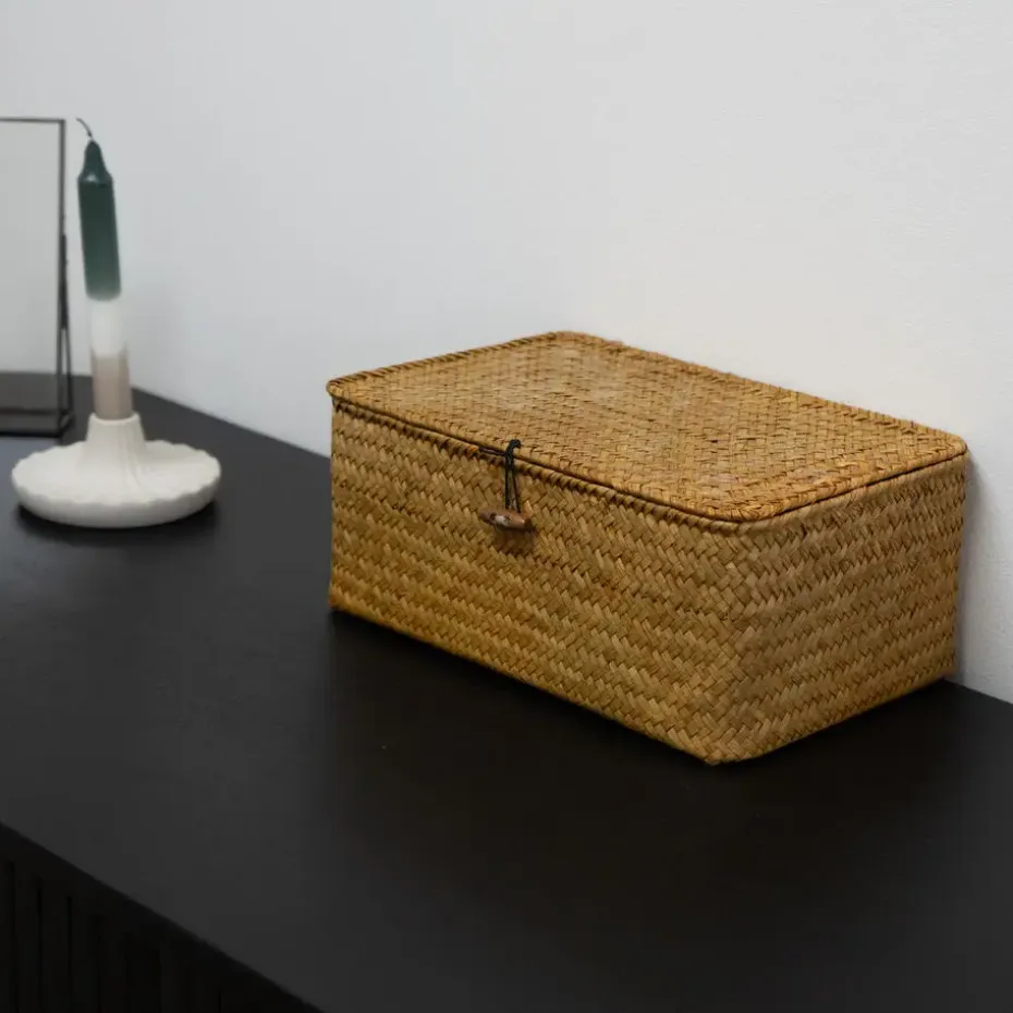 QUVIO Opbergmand - 29 x 19 x 12 cm - Rotan - Bruin