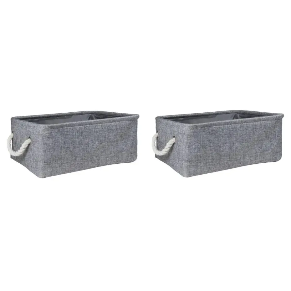 QUVIO Opbergmand met handvaten van touw - Grijs - M - Set van 2