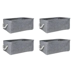 QUVIO Opbergmand met handvaten van touw - Grijs - M - Set van 4