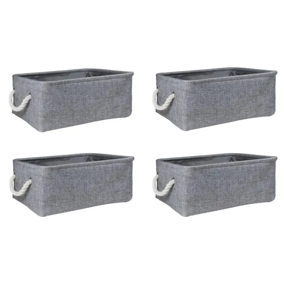 QUVIO Opbergmand met handvaten van touw - Grijs - M - Set van 4