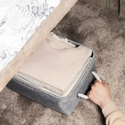 QUVIO Opbergmand met handvaten van touw - Grijs - M - Set van 4