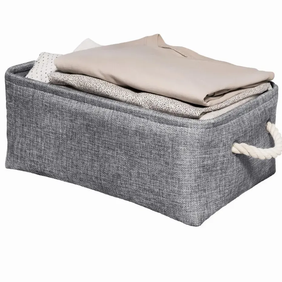 QUVIO Opbergmand met handvaten van touw - Grijs - M - Set van 4