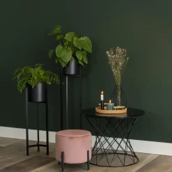 QUVIO Poef met vier metalen poten - Velvet - Vintage roze