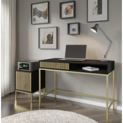 Ravenna Kaptafel - Mat zwart / Artisan eik- Metaal