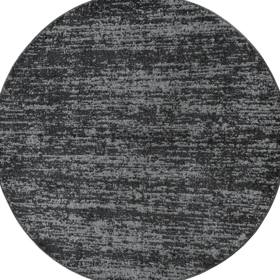 Relax Oslo - Laagpolig Effen Vloerkleed - Zwart Grijs - 200 CM ROND