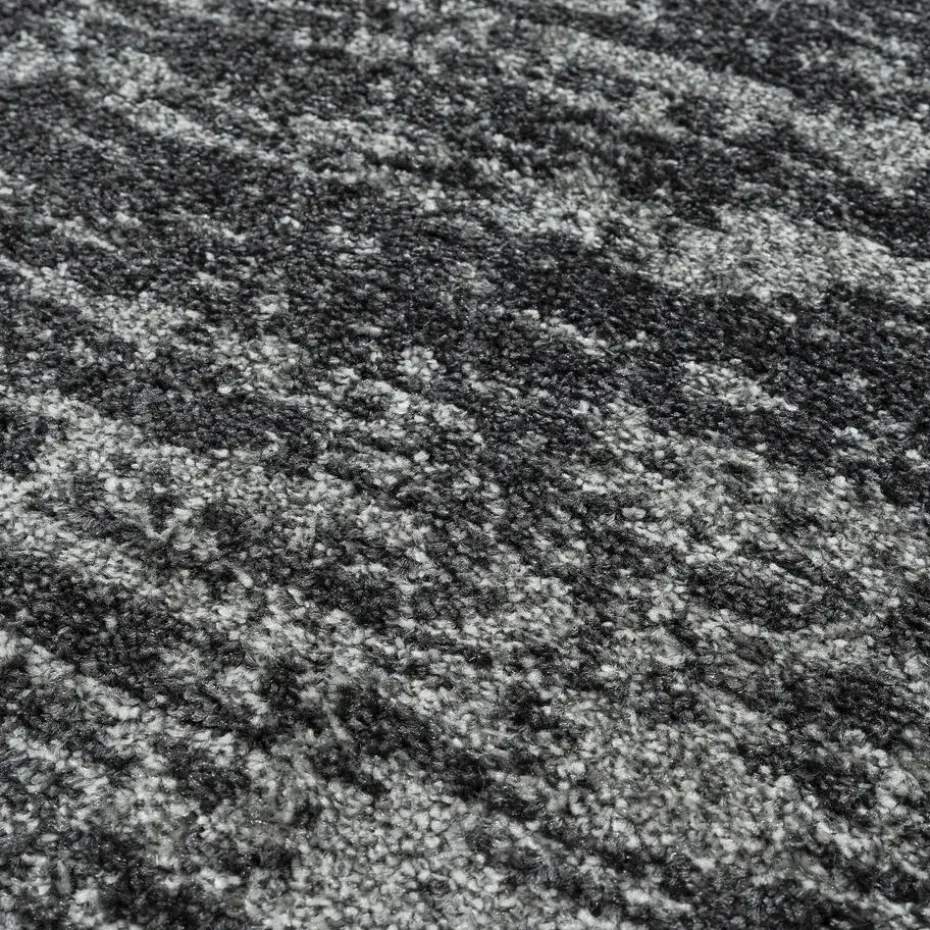 Relax Oslo - Laagpolig Effen Vloerkleed - Zwart Grijs - 200 CM ROND